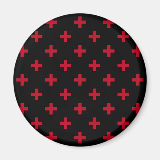 Aimant Polka rouge croise sur noir (Devant)