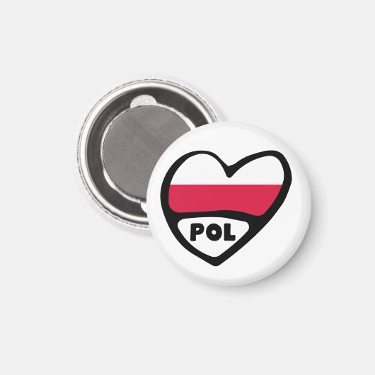 Aimant Pologne Code du Pays Coeur du Drapeau, POL (Recto/Verso)