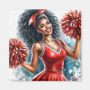 Aimant Pom-pom girl Afro-Américain En Aquarelle Rouge