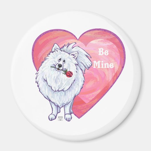 Aimant Pomeranian blanc Saint-Valentin (Devant)