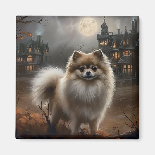 Aimant Pomeranian Halloween Épouvantable (Devant)
