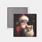 Aimant Poméranien avec Noël Festif du Père Noël (Recto/Verso)
