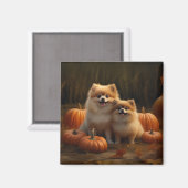Aimant Poméranien Chiot Automne Citrouille délice (Recto/Verso)