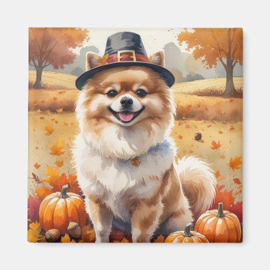 Aimant Poméranien L'Automne Feuilles L'Art Thanksgiving (Devant)