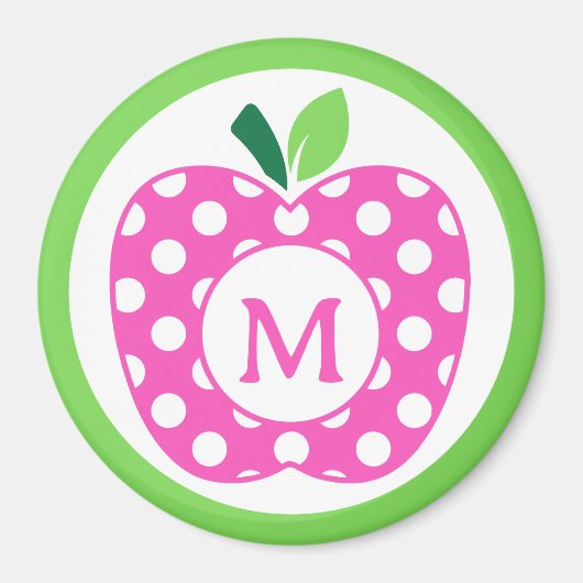 Aimant Pomme à pois rose et vert rose et pois vert Monogr (Devant)