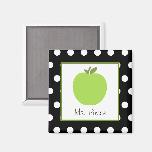Aimant Pomme verte / Noir avec Pois blancs (Recto/Verso)