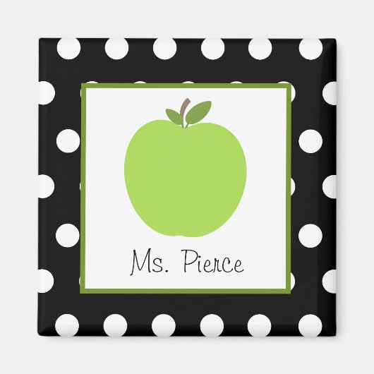 Aimant Pomme verte / Noir avec Pois blancs (Devant)