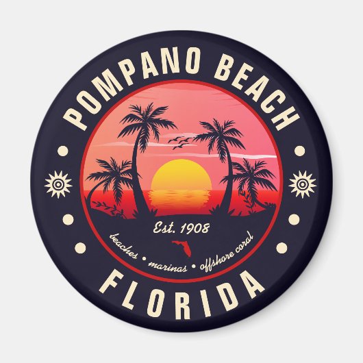 Aimant Pompano Beach Floride Retro Sunset Souvenir (Devant)