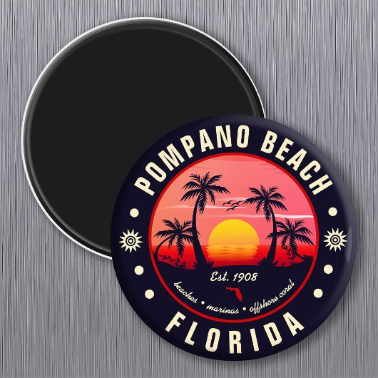 Aimant Pompano Beach Floride Retro Sunset Souvenir