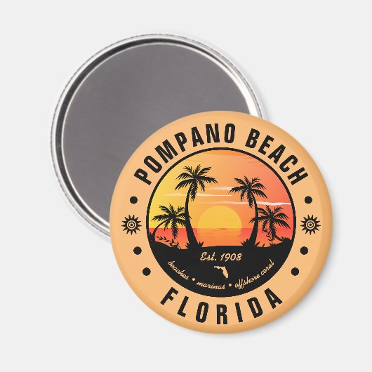 Aimant Pompano Beach Floride Retro Sunset Souvenir 80s (Recto/Verso)