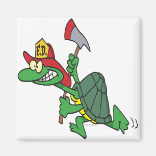 Aimant pompier drôle tortue cartoon