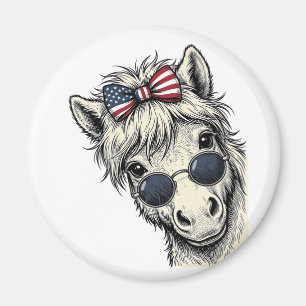 Aimant Poney Patriotique Avec Lunettes De Soleil Design V