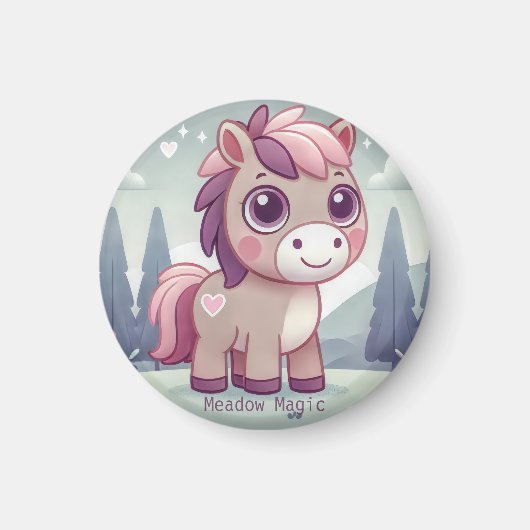 Aimant Poney rose et violet dans la forêt (Devant)