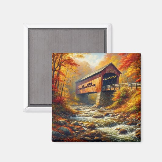 Aimant pont couvert d'automne classique (Recto/Verso)
