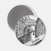 Aimant Pont des Soupirs de Venise noir blanc avec gondoli (Recto/Verso)