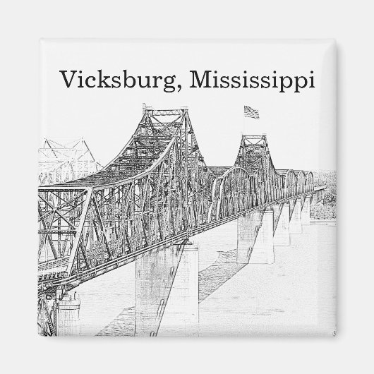 Aimant Pont Vicksburg MS River Noir et blanc (Devant)