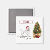 Aimant Poodle blanc Funny Chien de Noël avec arbre (Recto/Verso)