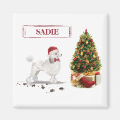 Aimant Poodle blanc Funny Chien de Noël avec arbre (Devant)
