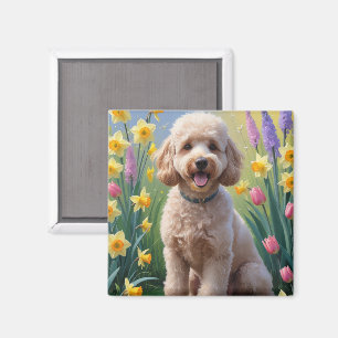 Aimant Poodle Chien Fleurs de printemps Peinture