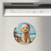 Aimant Poodle Chien Noël Plage Vintage (In Situ (Lave-vaisselle))