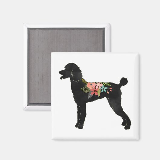 Aimant Poodle Dog Breed Boho Floral Silhouette (Recto/Verso)
