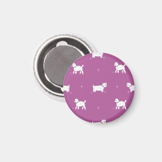 Aimant Poodle violet : Motif rétro monochrome (Recto/Verso)