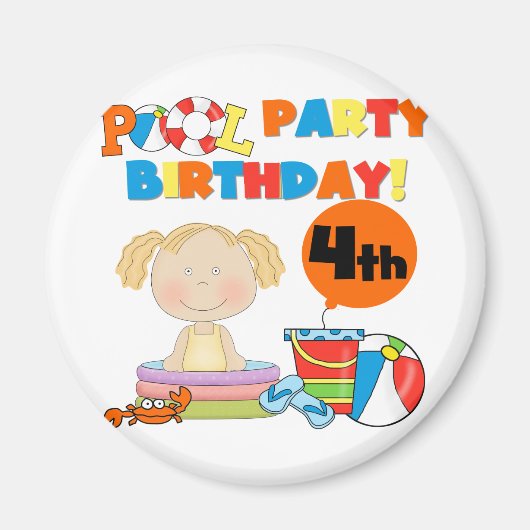 Aimant Pool Party 4th Birthday Tshirts et cadeaux (Devant)