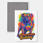 Aimant Pop Art American Bulldog - Chien néon dynamique (Recto/Verso)