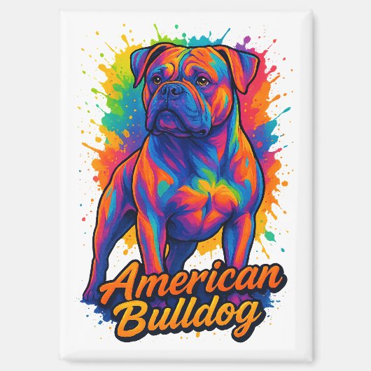Aimant Pop Art American Bulldog - Chien néon dynamique (Recto)