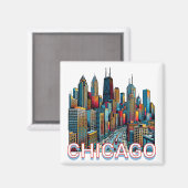 Aimant Pop art Comic Book Art Chicago Illinois Skyline (Recto/Verso)