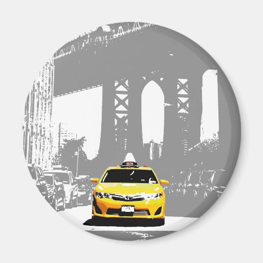 Aimant Pop Art Ny Taxi jaune Nyc Brooklyn Bridge (Devant)