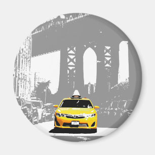 Aimant Pop Art Ny Yellow Taxi Nyc Brooklyn Bridge