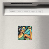 Aimant Pop Art Woman dans les casques danser (In Situ (Lave-vaisselle))