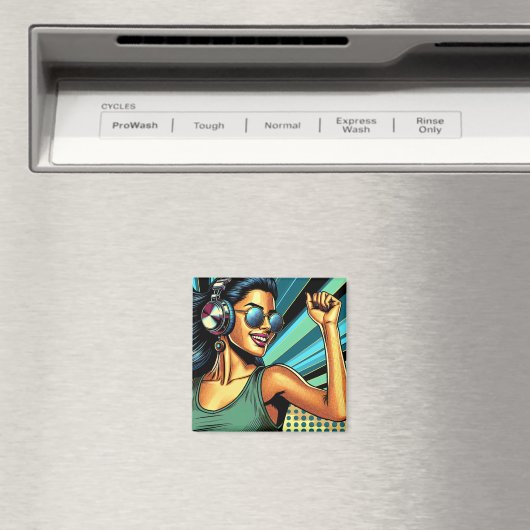 Aimant Pop Art Woman dans les casques danser (In Situ (Lave-vaisselle))