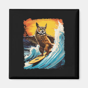 Aimant Pop Art Zoo Vintage Oiseau Hibou aux cornes Surfan