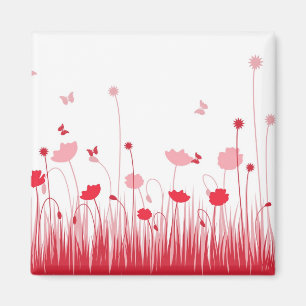 Aimant Poppies minimalistes rouges et blanches Pré floral