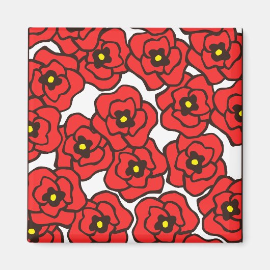 Aimant Poppies rouges modernes Floral Print Magenet (Devant)