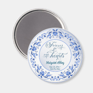 Aimant Porcelaine Blue Floral Funeral Keepsaké