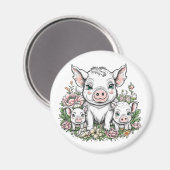 Aimant Porcs et cochons mignons en Fleurs (Recto/Verso)