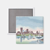 Aimant Port de Boston | Aquarelle Boston Massachusetts (Recto/Verso)