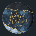 Aimant Porte d'agate bleu et or de la marine Marbre d'hon<br><div class="desc">Marine Blue & Gold Foil Aquarelle Marbre Agate Gilded Geode Design,  avec polices Moderne et Script. Mariage branché et chic Maid of Honor ! ~ Regardez ma boutique pour voir l'ensemble de la suite mariage pour ce design!</div>