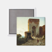 Aimant Porte de Justice, Alhambra, Grenade (huile sur toi (Recto/Verso)