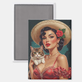 Aimant Porte-monnaie mexicaine tenant Cute Cat (Recto/Verso)