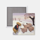 Aimant Porter le foin au mouton en hiver (Recto/Verso)