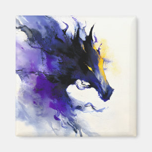 Aimant Portrait abstrait aquarelle cheval noir