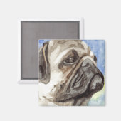 Aimant Portrait aquarelle de Pug (Recto/Verso)