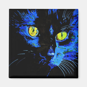 Aimant Portrait Artistique Chat Noir Avec Frappe Jaune E