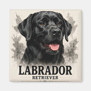 Aimant Portrait d'art de chien de famille loyal Labrador