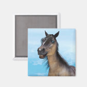 Aimant Portrait d'art humoristique de cheval souriant (Recto/Verso)