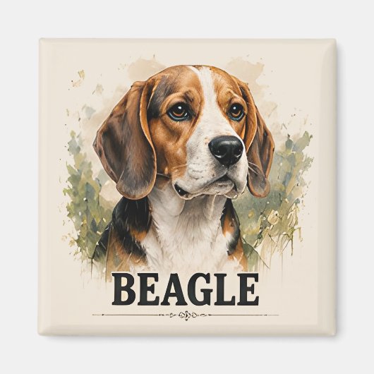 Aimant Portrait de Chien de Chasse Beagle Artwork Premium (Devant)